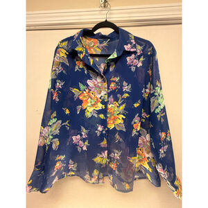 Women's Unbranded Blue Floral Button Down Shirt L